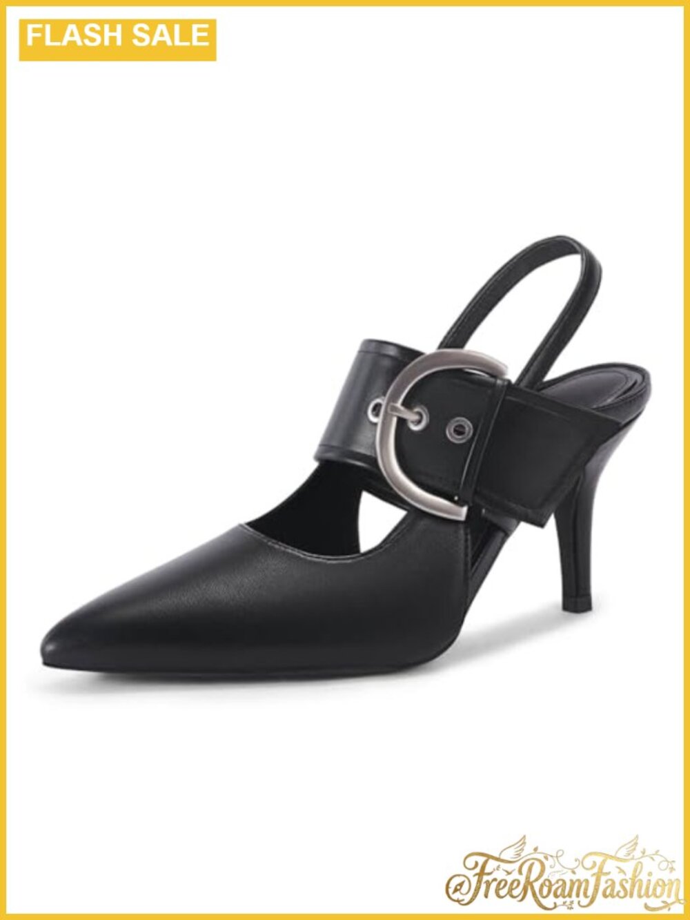 Pointed Toe Slingback Pumps with Belt Buckle Strap High Heel